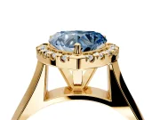 Halo Engagement Ring Setting for Fancy Blue Heart-Shaped Center with Square Band and Prong Head in Yellow Gold