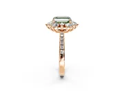 Floral Halo Engagement Ring Setting for Fancy Green Asscher Cut Center with Pave Accents and Prong Head in Rose Gold