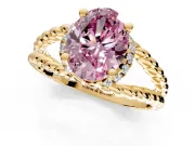 Halo Engagement Ring Setting for Fancy Pink Oval Center with Rope Twist Split Shank and Prong Head in Yellow Gold