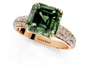 Solitaire Engagement Ring Setting for Fancy Green Asscher Cut Center with Multi-Row Pave Accents and Basket Head in Rose Gold