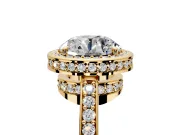 Halo Engagement Ring Setting for Round Cut Center with Metal-Rimmed Halo, Pave Band and Prong Head in Yellow Gold