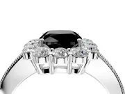 Halo Engagement Ring Setting for Fancy Black Cushion Cut Center with Milgrain Channel Band and Prong Head in Sterling Silver