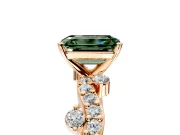 Solitaire Engagement Ring Setting for Fancy Green Emerald Cut Center with Bar-Station Pave Twist and Prong Head in Rose Gold