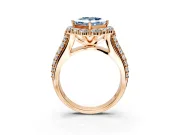 Large Accent Halo Engagement Ring Setting for Fancy Blue Princess Cut Center with Pave Split Shank and Prong Head in Rose Gold