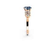 Cluster Engagement Ring Setting for Fancy Blue Round Cut Center with 2-Row Shoulder Clusters and Prong Head in Rose Gold