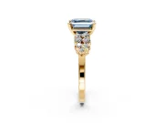 Cluster Engagement Ring Setting for Fancy Blue Asscher Cut Center with 2-Row Shoulder Clusters and Prong Head in Yellow Gold