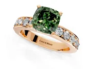 Solitaire Engagement Ring Setting for Fancy Green Cushion Cut Center with Channel-Set Accents and Prong Head in Rose Gold