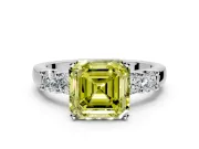 5 Stone Engagement Ring Setting for Fancy Yellow Asscher Cut Center with Plain Band and Prong Head in Sterling Silver