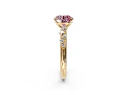 Cluster Engagement Ring Setting for Fancy Pink Round Cut Center with Round Cut Accent Band and Prong Head in Yellow Gold