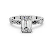 Solitaire Engagement Ring Setting for Emerald Cut Center with Scrollwork Band and Prong Head in Platinum