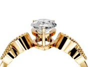 Leaf Engagement Ring Setting for Pear-Shaped Center with Milgrain Accent Band and Prong Head in Yellow Gold