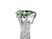Solitaire Engagement Ring Setting for Fancy Green Pear-Shaped Center with Multi-Row Pave Accents and Basket Head in Platinum