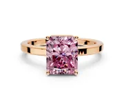 Hidden Halo Engagement Ring Setting for Fancy Pink Radiant Cut Center with Wide Flat Plain Band and Prong Head in Rose Gold