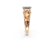 Solitaire Engagement Ring Setting for Emerald Cut Center with Filigree Accent Basket and Prong Head in Rose Gold