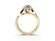 Halo Engagement Ring Setting for Fancy Blue Oval Center with Narrow Pave Split Shank and Prong Head in Yellow Gold