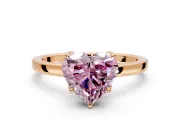 Solitaire Engagement Ring Setting for Fancy Pink Heart-Shaped Center with Thin Rounded Plain Band and Prong Head in Rose Gold