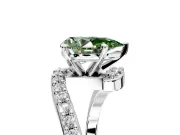 Solitaire Engagement Ring Setting for Fancy Green Pear-Shaped Center with Pave Bypass Swirl Band and Prong Head in White Gold