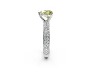 Solitaire Engagement Ring Setting for Fancy Yellow Heart-Shaped Center with Domed Multi-Row Pave Band and Prong Head in Platinum