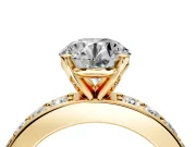 Solitaire Engagement Ring Setting for Round Cut Center with Channel-Set Accents and Prong Head in Yellow Gold