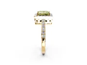 Halo Engagement Ring Setting for Fancy Yellow Princess Cut Center with Heart-Shaped Openwork, Pave Band and Prong Head in Yellow Gold