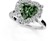 Single Halo Engagement Ring Setting for Fancy Green Heart-Shaped Center with Corner Claws, Plain Band and Prong Head in Sterling Silver