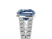 Solitaire Engagement Ring Setting for Fancy Blue Asscher Cut Center with Pave Split Shank and Prong Head in White Gold