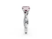 Crossover Engagement Ring Setting for Fancy Pink Asscher Cut Center with Pave and Plain Strands and Prong Head in White Gold