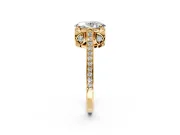 Cathedral Engagement Ring Setting for Oval Center with Antique-Style Pave Band and Prong Head in Yellow Gold