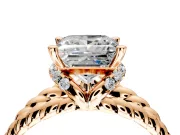 Halo Engagement Ring Setting for Princess Cut Center with Rope Twist Split Shank and Prong Head in Rose Gold