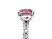 Solitaire Engagement Ring Setting for Fancy Pink Cushion Cut Center with Round Cut Pave Band and Prong Head in Sterling Silver