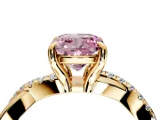 Solitaire Engagement Ring Setting for Fancy Pink Cushion Cut Center with Half-Pave Crossover Band and Prong Head in Yellow Gold