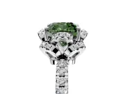 Halo Engagement Ring Setting for Fancy Green Cushion Cut Center with Openwork Halo, Pave Band and Prong Head in Platinum