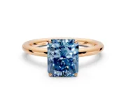 Low-Set Solitaire Engagement Ring Setting for Fancy Blue Radiant Cut Center with Thin Plain Band and Prong Head in Rose Gold