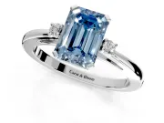 3 Stone Engagement Ring Setting for Fancy Blue Emerald Cut Center with Low-Set Round Cut Accents and Prong Head in Sterling Silver