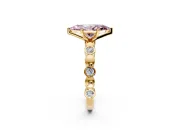 Solitaire Engagement Ring Setting for Fancy Pink Marquise Center with Beaded Bezel Station Band and Prong Head in Yellow Gold