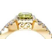 Halo Engagement Ring Setting for Fancy Yellow Emerald Cut Center with Wide-Open Pave Split Shank and Prong Head in Yellow Gold