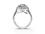 Large Accent Halo Engagement Ring Setting for Fancy Green Princess Cut Center with Pave Split Shank and Prong Head in Platinum