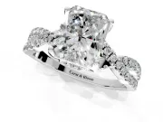 Solitaire Engagement Ring Setting for Radiant Cut Center with Narrow Twist Pave Band and Prong Head in Platinum