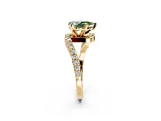 Solitaire Engagement Ring Setting for Fancy Green Pear-Shaped Center with Pave Bypass Swirl Band and Prong Head in Yellow Gold