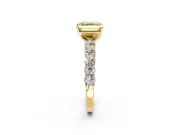 Shared-Prong Engagement Ring Setting for Fancy Yellow Asscher Cut Center with Graduated Accents and Prong Head in Yellow Gold