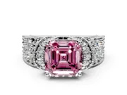 Pave Engagement Ring Setting for Fancy Pink Asscher Cut Center with Curved Accent Rows, Openwork and Prong Head in Sterling Silver