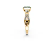 3 Stone Engagement Ring Setting for Fancy Green Radiant Cut Center with Pave Split Shank and Prong Head in Yellow Gold