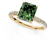 Solitaire Engagement Ring Setting for Fancy Green Radiant Cut Center with Fine Pave Band and Prong Head in Yellow Gold