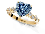 Cluster Engagement Ring Setting for Fancy Blue Heart-Shaped Center with Round Cut Accent Band and Prong Head in Yellow Gold
