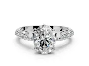 Solitaire Engagement Ring Setting for Oval Center with Multi-Row Accents and Prong Head in Platinum