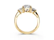 3 Stone Engagement Ring Setting for Cushion Cut Center with Matching Side Accents and Prong Head in Yellow Gold
