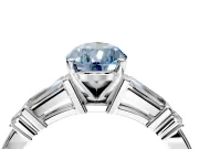 Bar-Set Engagement Ring Setting for Fancy Blue Pear-Shaped Center with Tapered Baguette Accents and Prong Head in White Gold