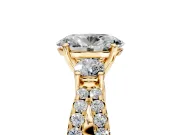 3 Stone Engagement Ring Setting for Oval Center with Pave Split Shank and Prong Head in Yellow Gold
