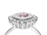 Halo Engagement Ring Setting for Fancy Pink Marquise Center with Milgrain Bezel Rim, Plain Band and Prong Head in Platinum