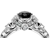 Solitaire Engagement Ring Setting for Fancy Black Pear-Shaped Center with Filigree Band and Prong Head in Platinum